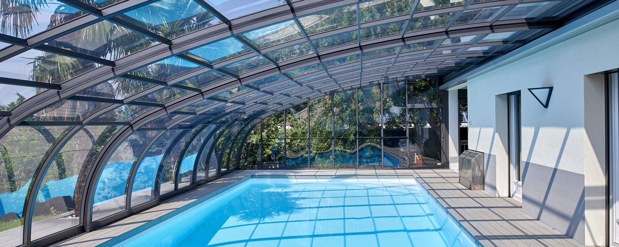 Abri haut mural sur mesure mobile, piscine de 9x5m