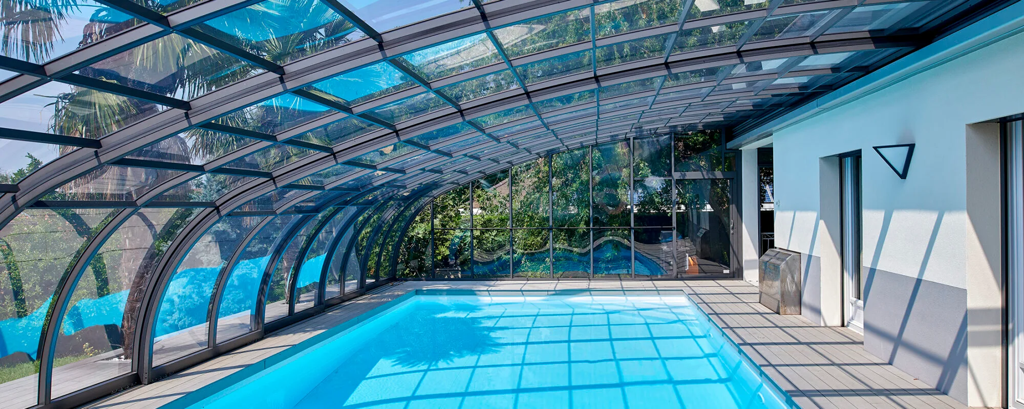 Abri haut mural sur mesure mobile, piscine de 9x5m