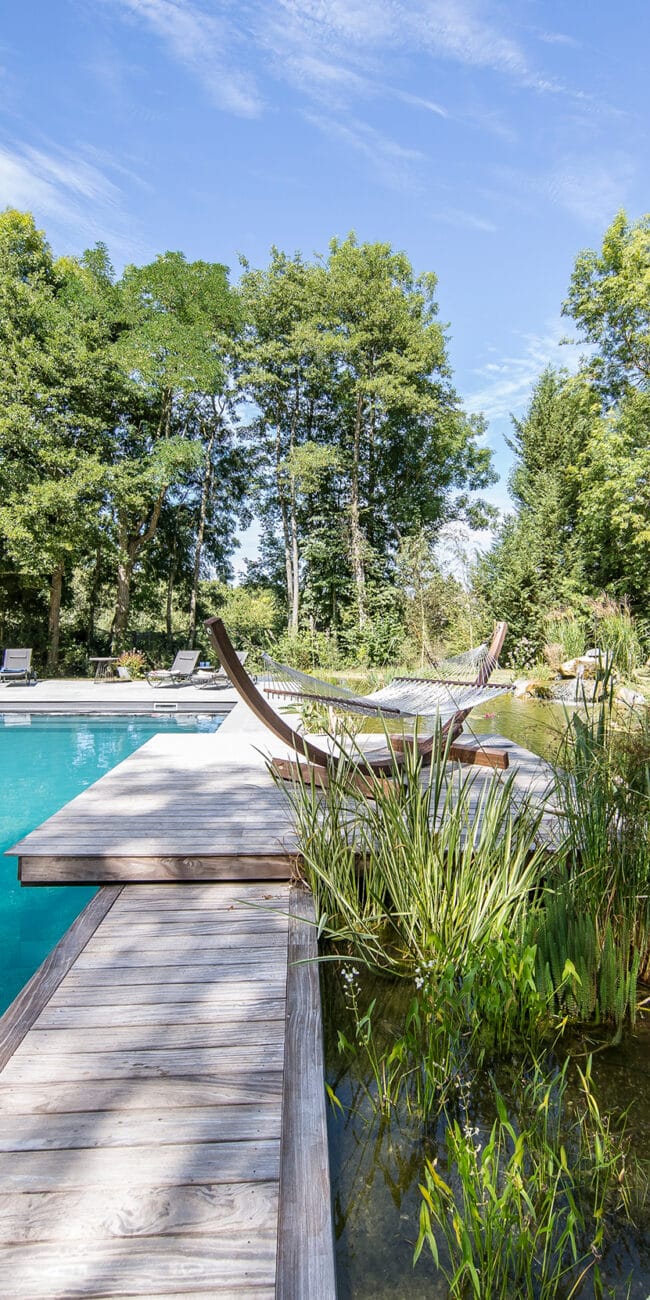 Piscine naturelle de détente avec bassin sauvage à Bourgoin-Jallieu