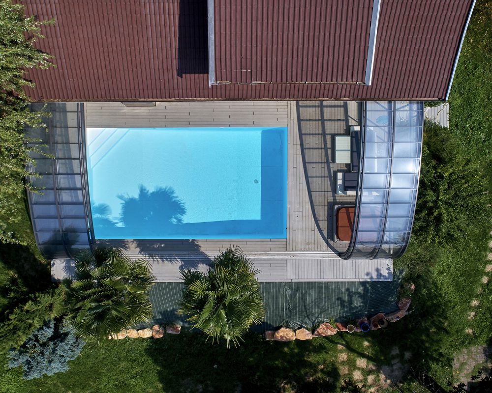 Abri haut mural sur mesure mobile, piscine de 9x5m