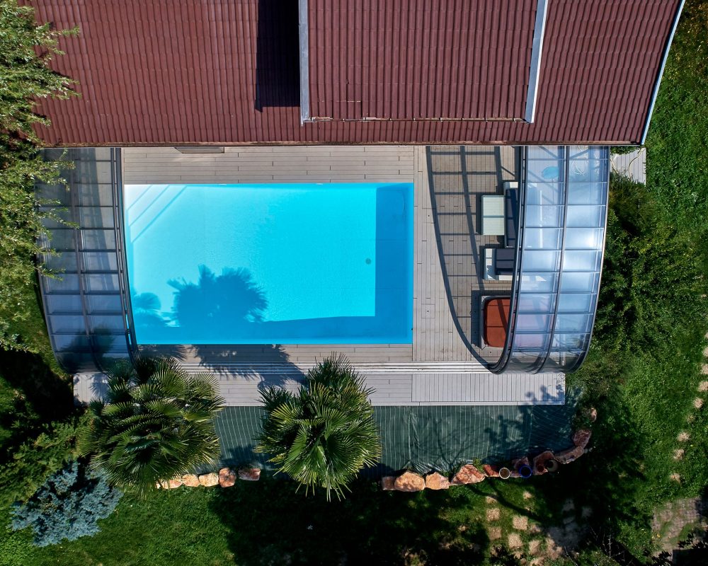 Abri haut mural sur mesure mobile, piscine de 9x5m